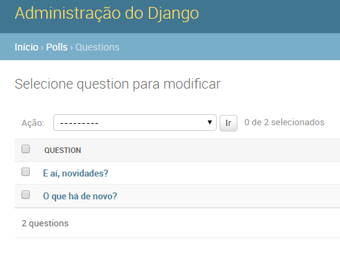 Exibe as question para seleção