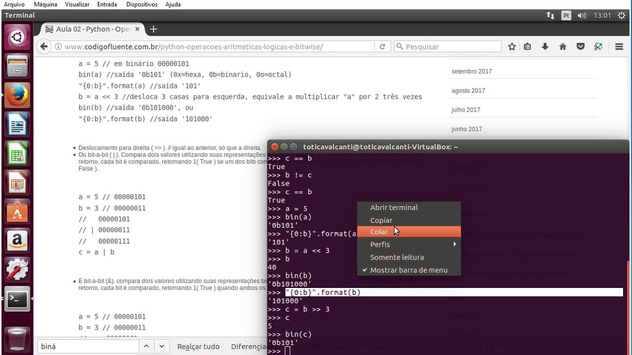 Aula 03 - Python - Operações aritméticas, operações lógicas e operações bit-a-bit (bitwise) 02