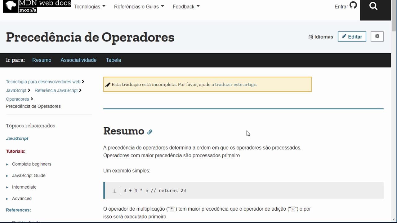 03 - Javascript - Operações Básicas e Precedência de Operadores