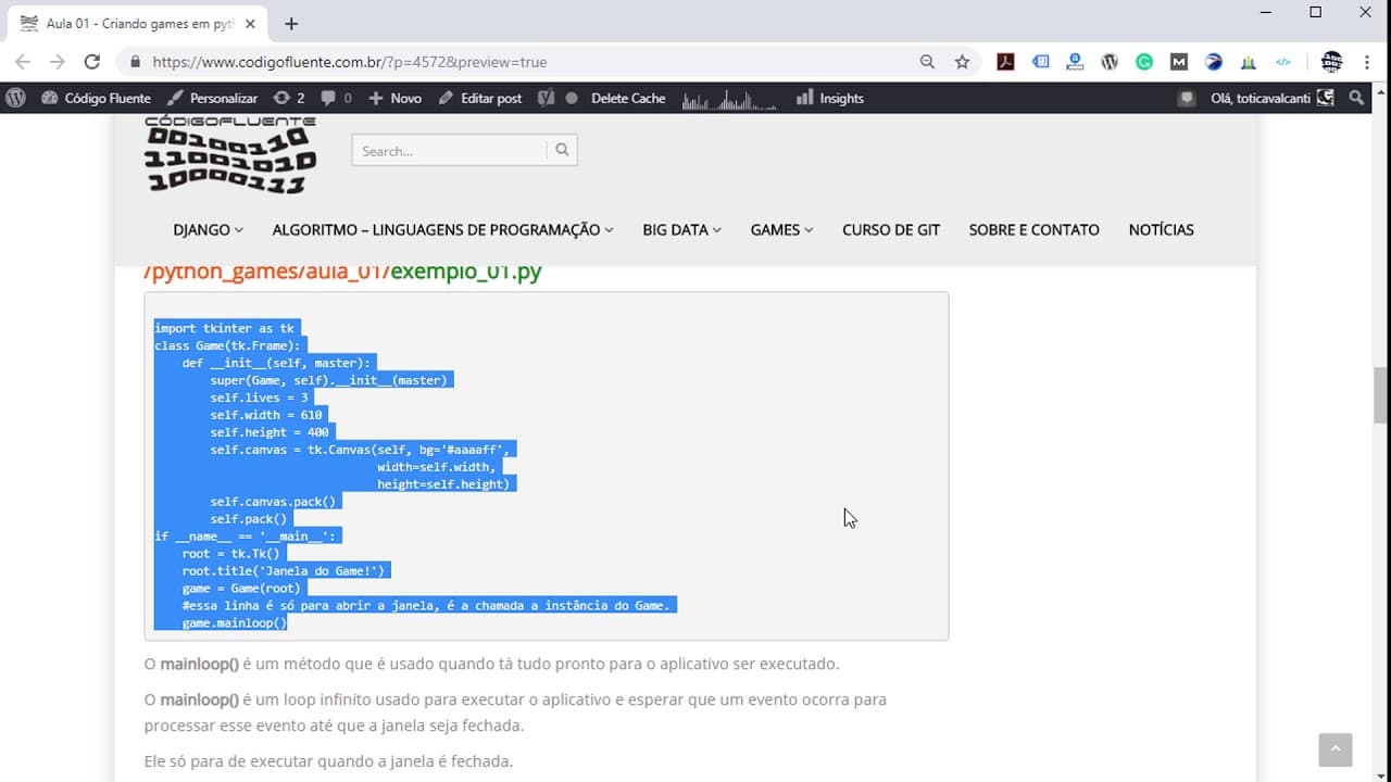 Aula 01 - Criando games em python