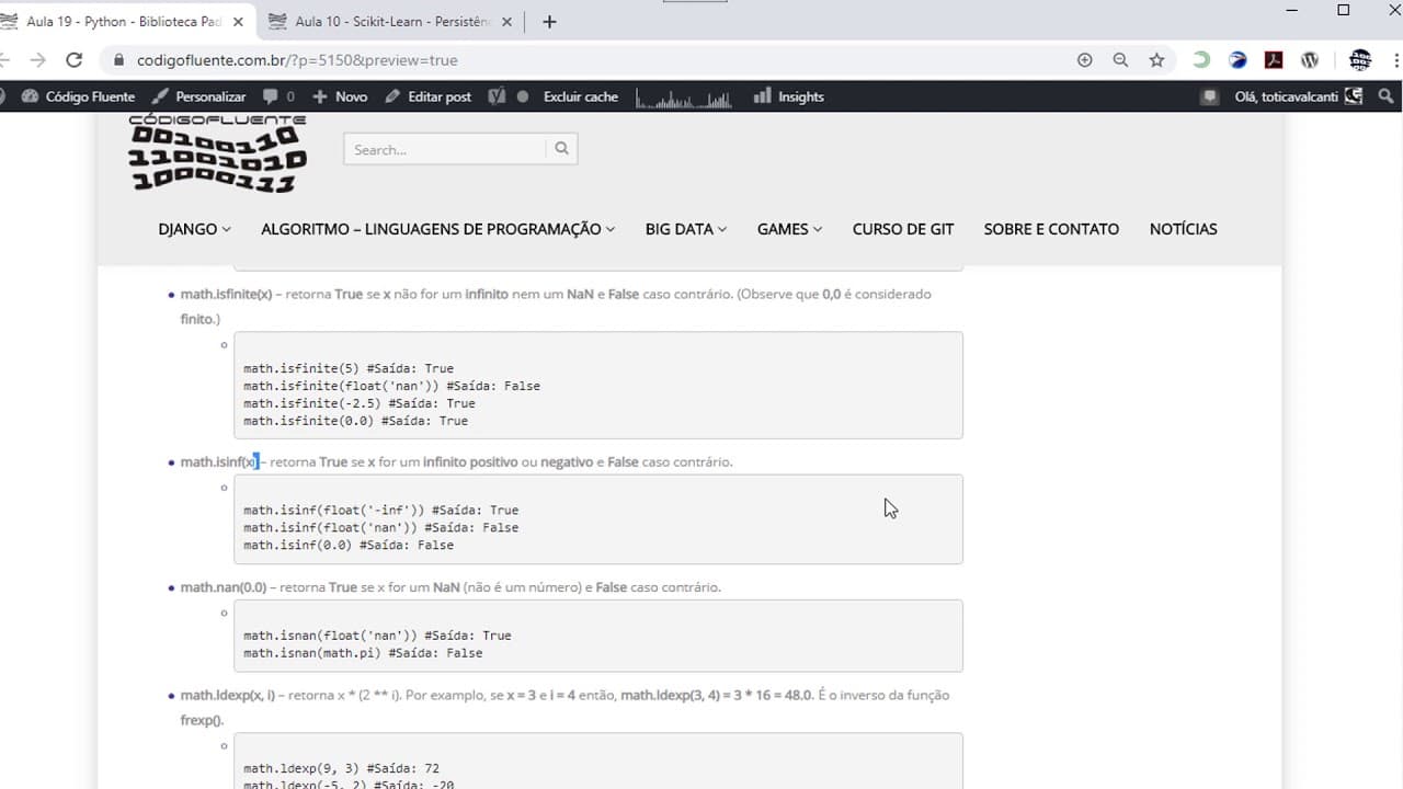Aula 19 - Python - Biblioteca Padrão - Módulo math