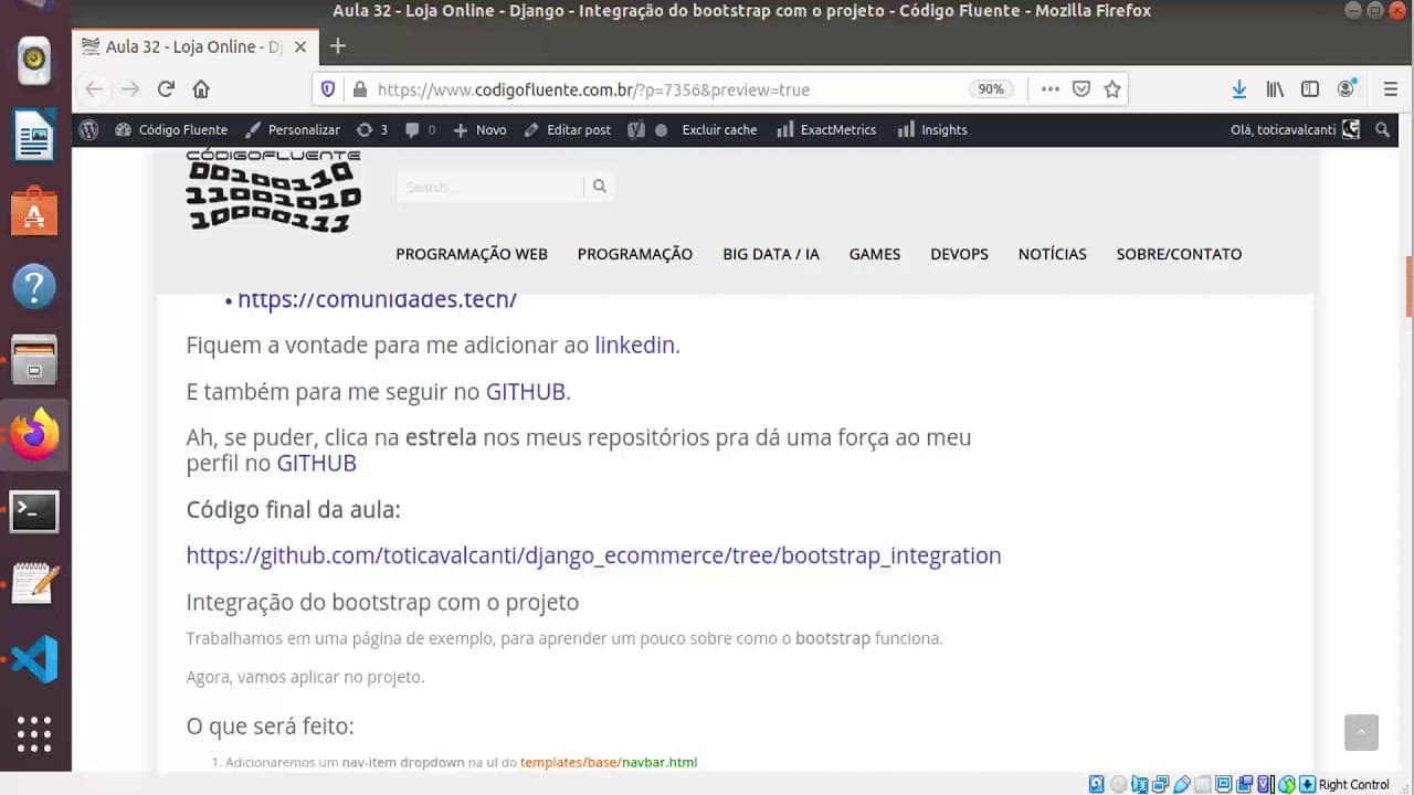 Aula 32 - Loja Online - Django - Integração do bootstrap com o projeto
