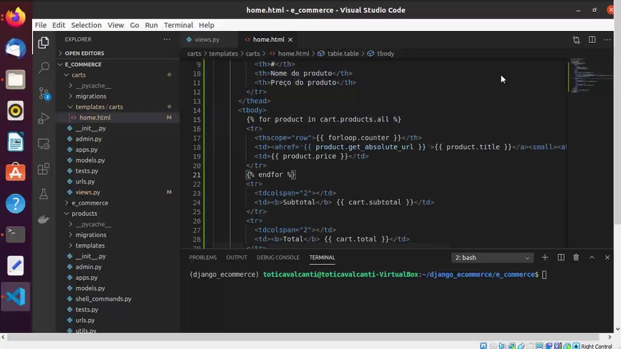 Aula 46 - Loja Online - Django - Mostrando itens do carrinho