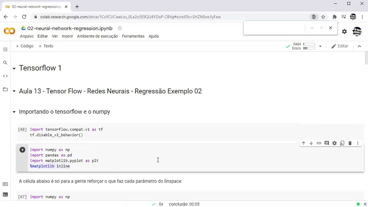 Aula 14 - Tensor Flow - Redes Neurais - Regressão Linear exemplo 02