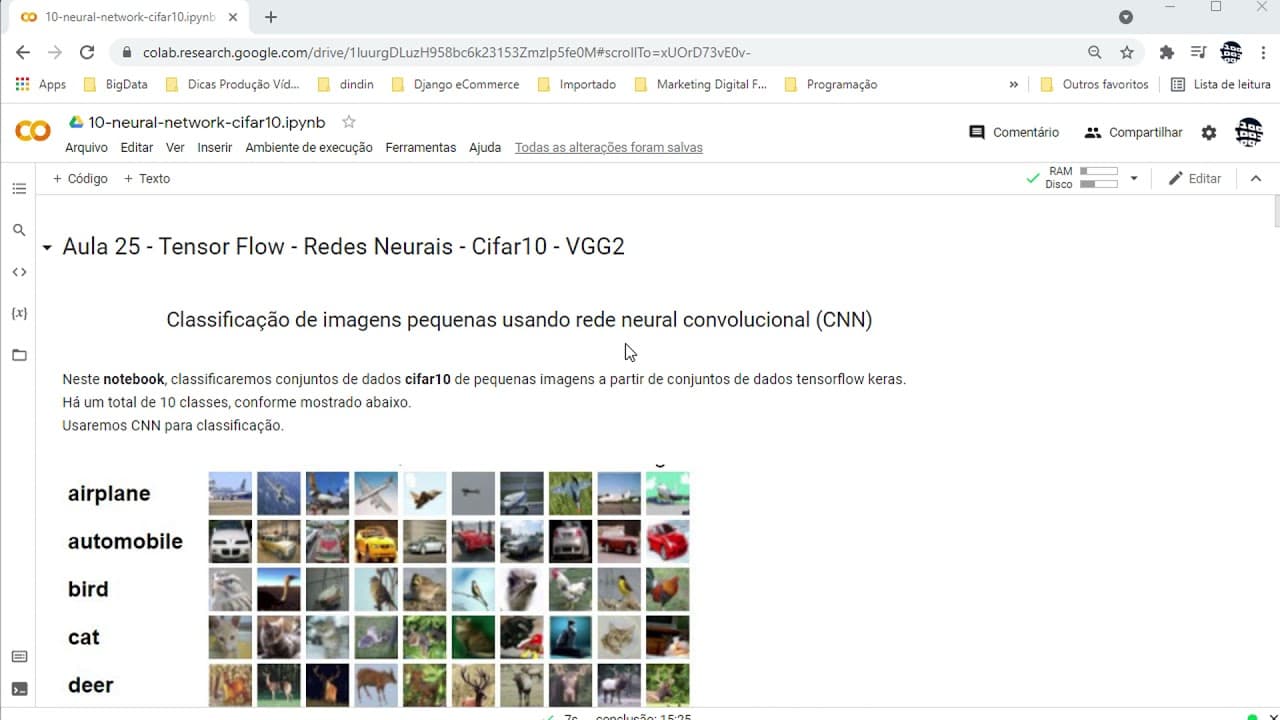 Aula 25 - Tensor Flow - Keras - Conjunto de dados CIFAR-10 - VGG 2