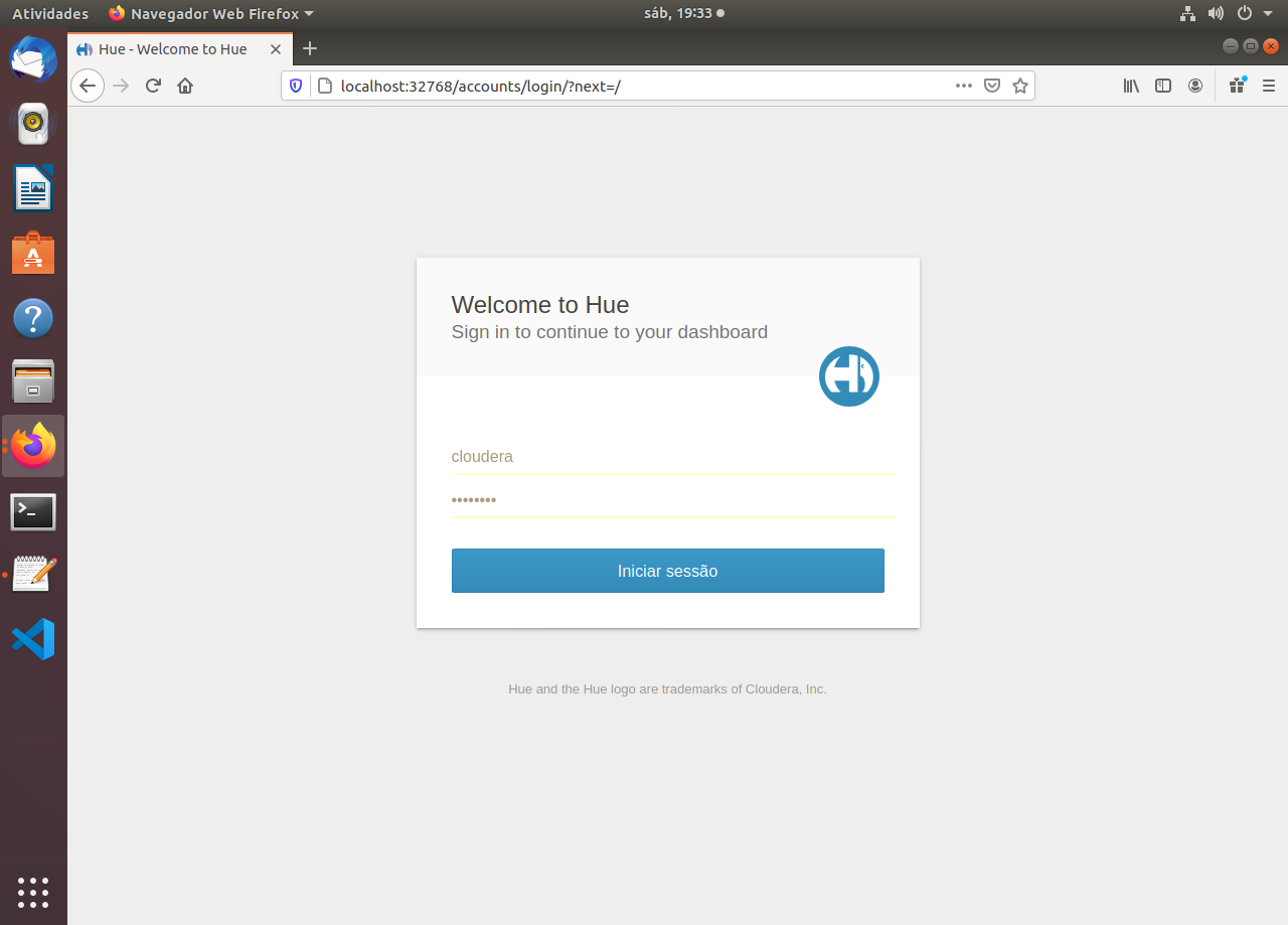 Login cloudera quick start