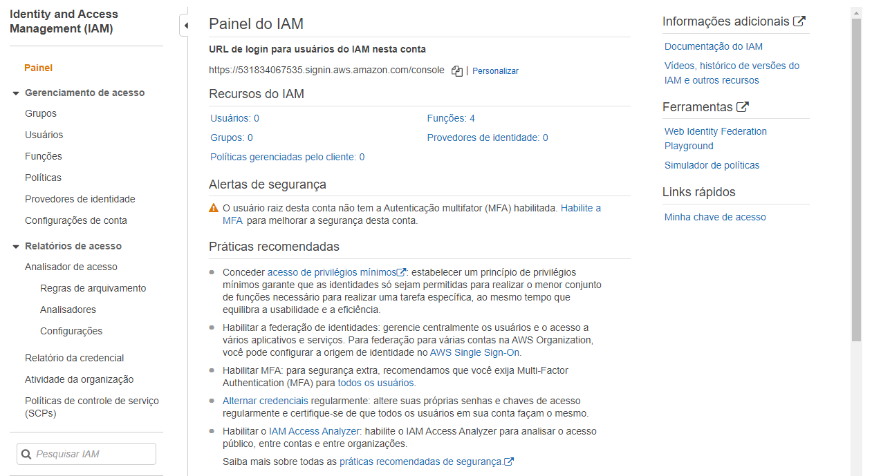 painel IAM MFA