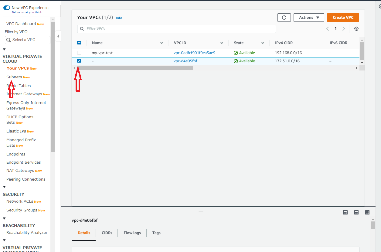 Clique em Subnets para criar as sub-redes da VPC