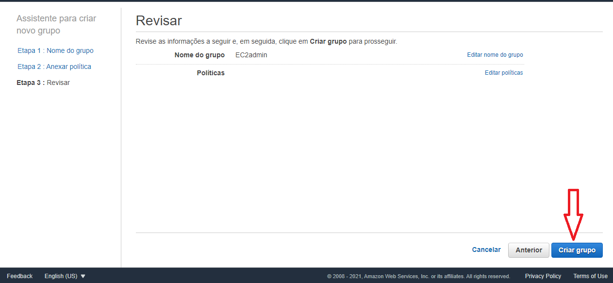 IAM Revisar e Criar grupo
