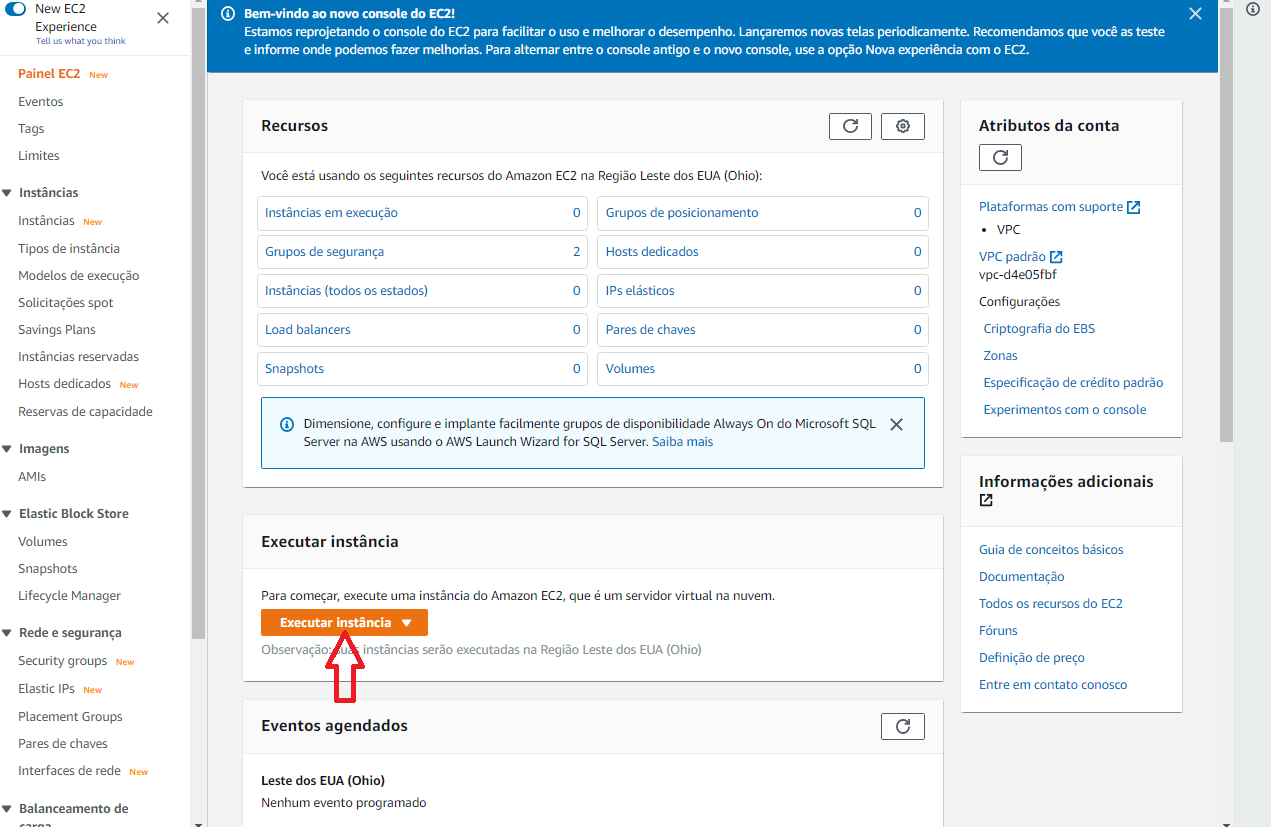 Painel EC2 Executar instância