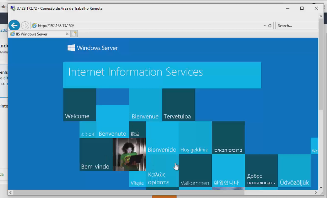 Acesse o servidor no browser da máquina virtual com o ip privado