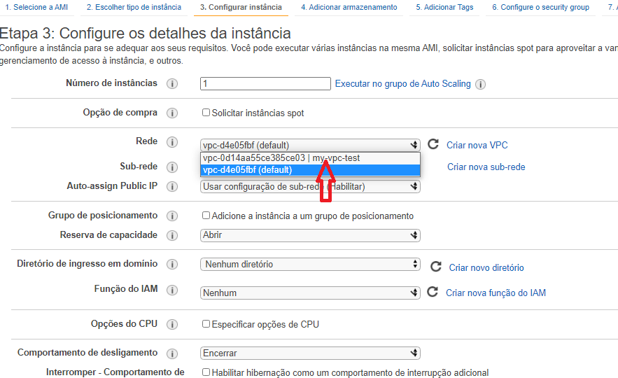 Em rede escolha my-vpc-test