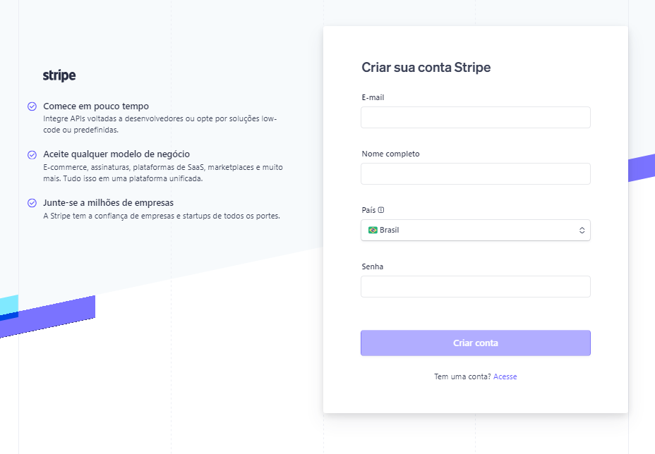 Form de Registro no Stripe