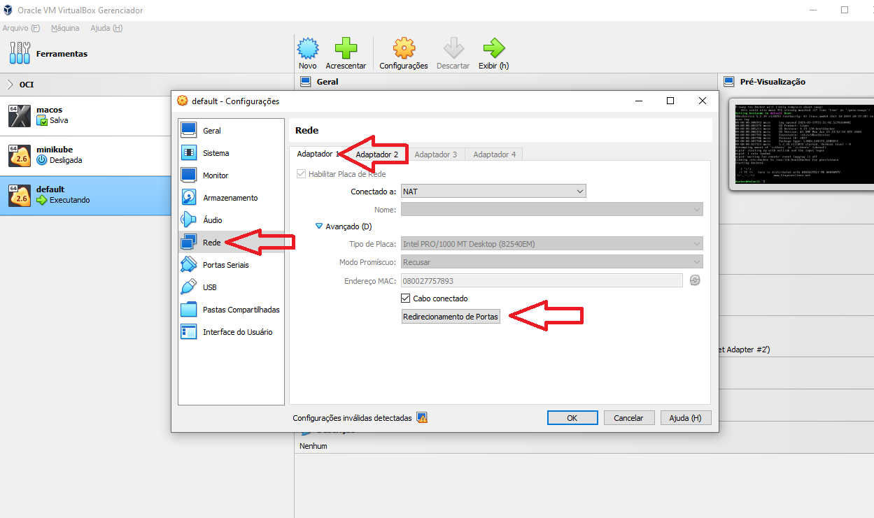 Virtualbox cofiguração de rede